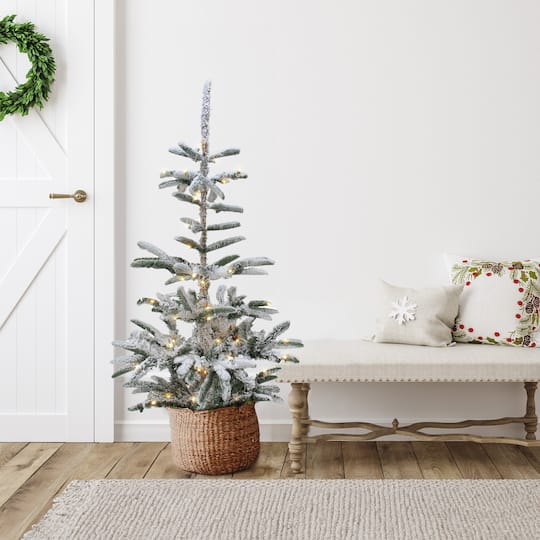 4.5ft. Pre-Lit Flocked Nordmann Fir Artificial Christmas Tree, Clear LED Lights